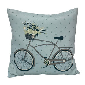 Hampton Bay Throw Pillow Bicycle With Flower Basket Powder Blue 17 x 17